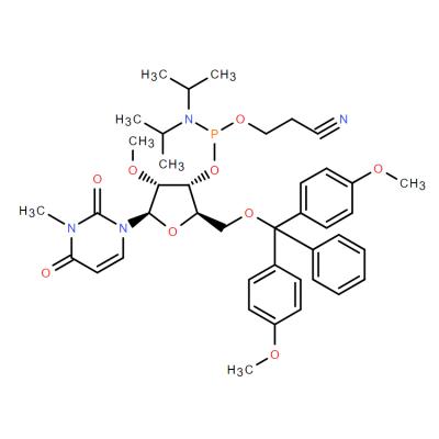 CAS   911836-90-3      Uridine, 5'-?O-?[bis(4-?methoxyphenyl)?phenylmethyl]?-?3-?methyl-?2'-?O-?methyl-?, 3'-?[2-?cyanoethyl bis(1-?methylethyl)?phosphoramidite] (9CI)