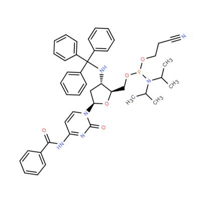 CAS    195375-65-6     N4-benzoyl-3'-(trityl)amino-2', 3'-dideoxycytidine-5'-cyanoethyl Phosphoramidite