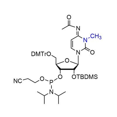 CAS    2931457-61-1     N4-Acetyl-5’-O-DMTr-N3-methyl-2’-O-TBDMS-cytidine 3’-CED phosphoramidite