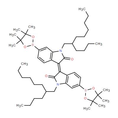 CAS    2227382-74-1     (E)-1,1'-bis(2-butyloctyl)-6,6'-bis(4,4,5,5-tetramethyl-1,3,2-dioxaborolan-2-yl)-[3,3'-biindolinylidene]-2,2'-dione