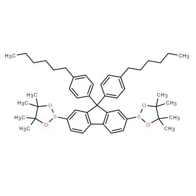 CAS    1206875-64-0     4. 2,2'-(9,9-bis(4-hexylphenyl)-9H-fluorene-2,7-diyl)bis(4,4,5,5-tetramethyl-1,3,2-dioxaborolane)