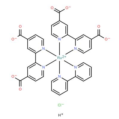 CAS    1374115-35-1     Ruthenate(2-), (2,2′-bipyridine-κN1,κN1′)bis[[2,2′-bipyridine]-4,4′-dicarboxylato(2-)-κN1,κN1′]-, hydrogen chloride (1:4:2), (OC-6-21)-