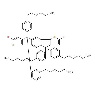 CAS   1049034-71-0     2,7-dibroMo-4,9-dihydro-4,4,9,9-tetrakis(4-hexylphenyl)-s-indaceno[1,2-b:5,6-b']dithiophene