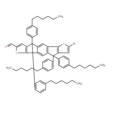 CAS   1361418-07-6     7-Bromo-4,4,9,9-tetrakis(4-hexylphenyl)-4,9-dihydro-s-indaceno[1,2-b:5,6-b']dithiophene-2-carbaldehyde